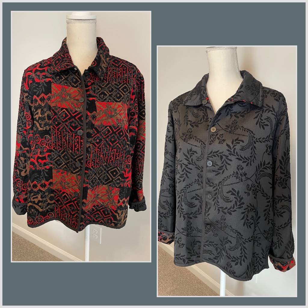 Coldwater Creek Reversible Jacket Red Black Tapestry Size Petite Xl
